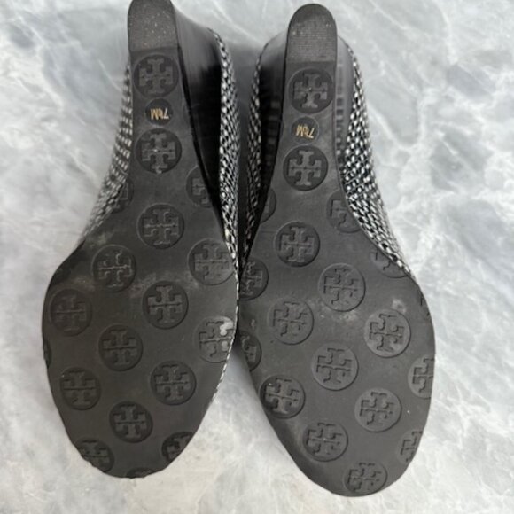 Tory Burch Sally Wedge Polka Dot Snakeskin RARE (Black & White & Pewter) - Picture 3 of 6